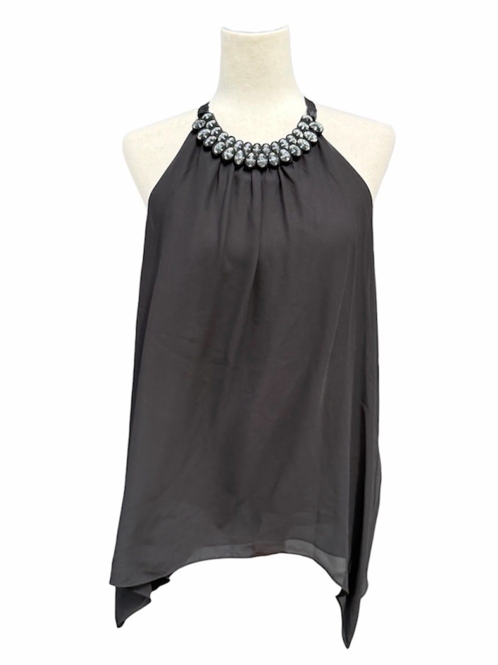 Max Studio Embellished high neck beaded ribbon tie Halter Neck Black Women Top S